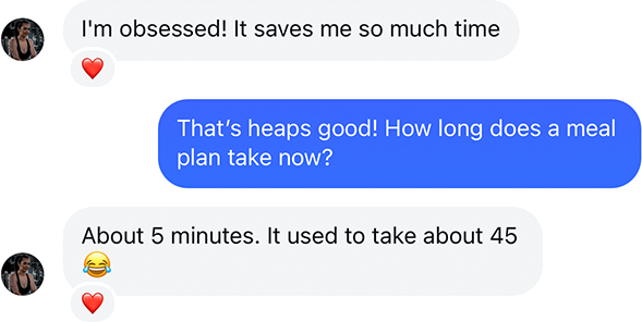Coach testimonial: m obsessed saves time meal plans