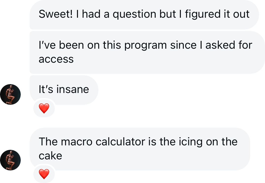 Coach testimonial: says program insane macro calculator icing