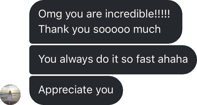Coach testimonial: omg incredible thank always do fast