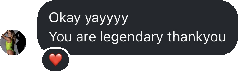 Coach testimonial: okay yayyyy legendary thankyou