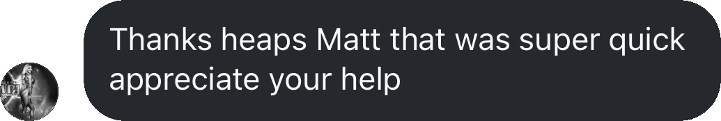 Coach testimonial: thanks heaps super quick appreciate help